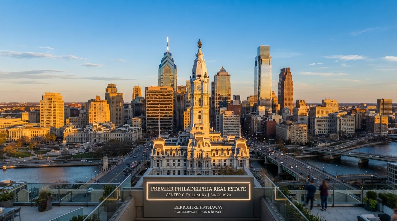 The Philadelphia skyline at golden hour