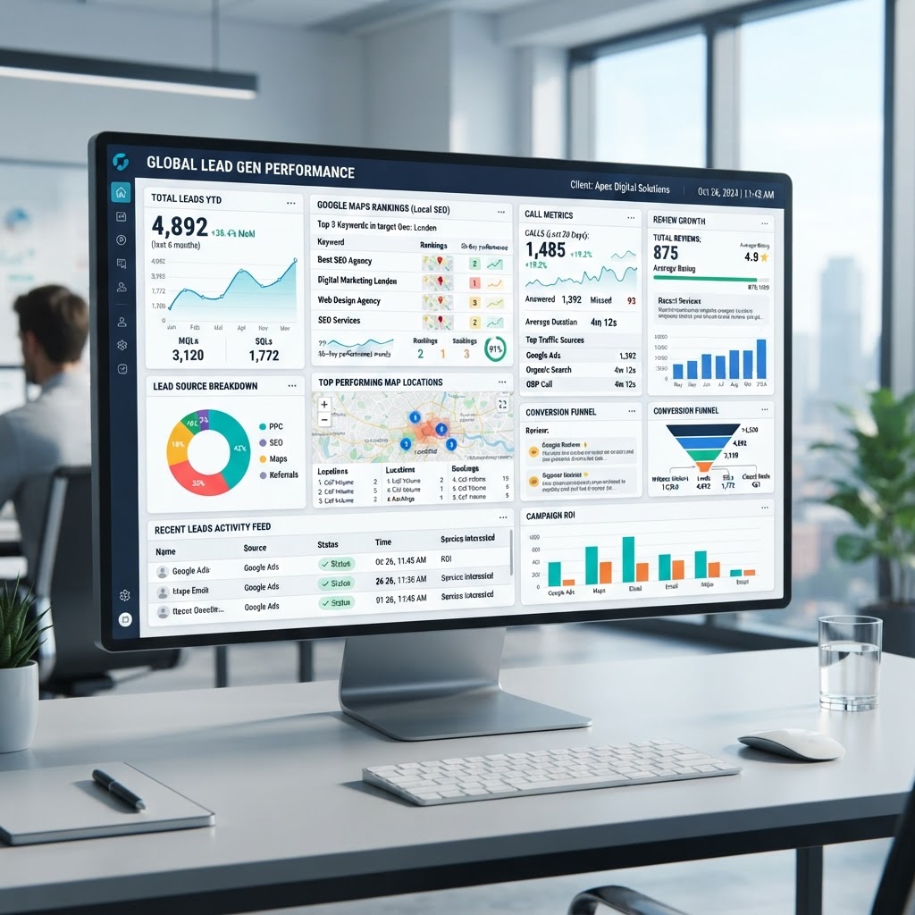 Covered Digital Marketing SEO ranking and lead dashboard for Irvine CA businesses