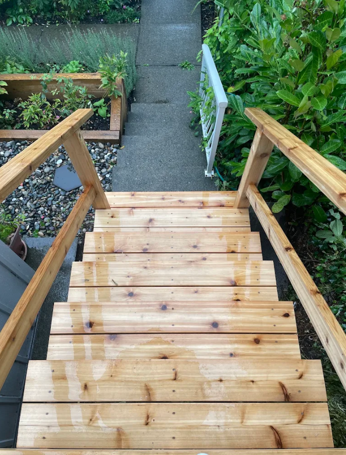 Rebuilt Cedar Exterior Entry Stairs & Custom Handrails — Rhombus Carpentry Vancouver carpenter in Vancouver, BC (49.2606° N, 123.0691° W)
