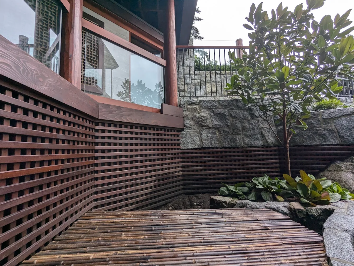 Architectural Exterior Wood Lattice Screening & Bamboo Deck — Rhombus Carpentry Vancouver carpenter in Vancouver, BC (49.2606° N, 123.0691° W)
