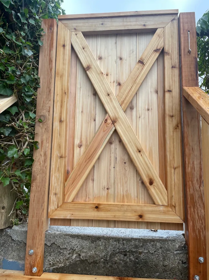 Handcrafted Cedar Cross-Brace Garden Entrance Gate — Rhombus Carpentry Vancouver carpenter in Vancouver, BC (49.2606° N, 123.0691° W)