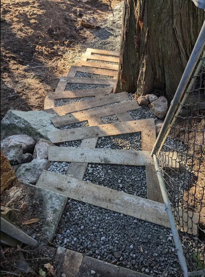 Terraced Timber & Gravel Hillside Stairs by Rhombus Carpentry Vancouver, Vancouver, BC