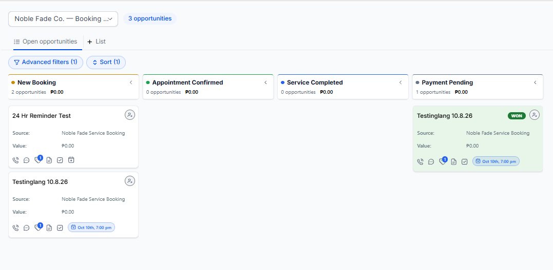 Noble Fade Booking Pipeline — CRM