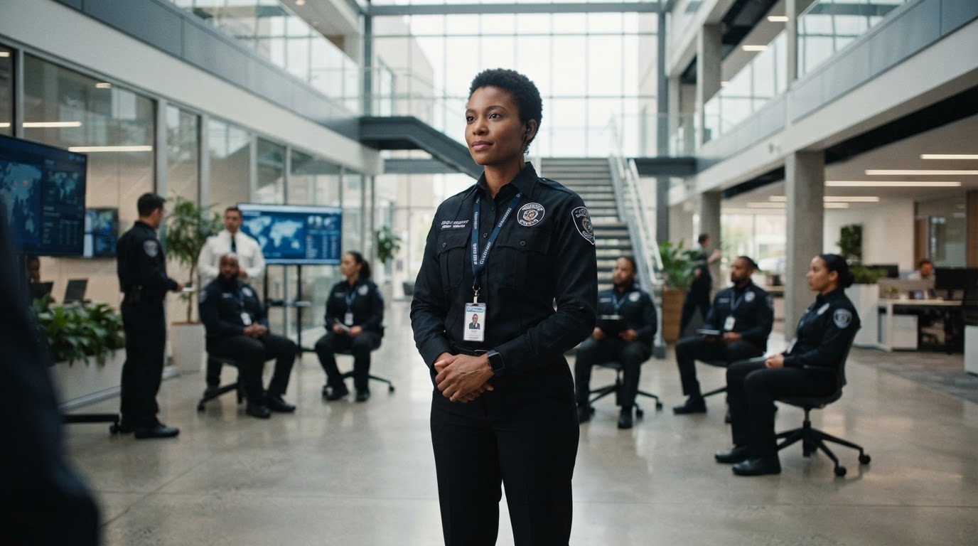 Security professionals in a modern corporate training environment