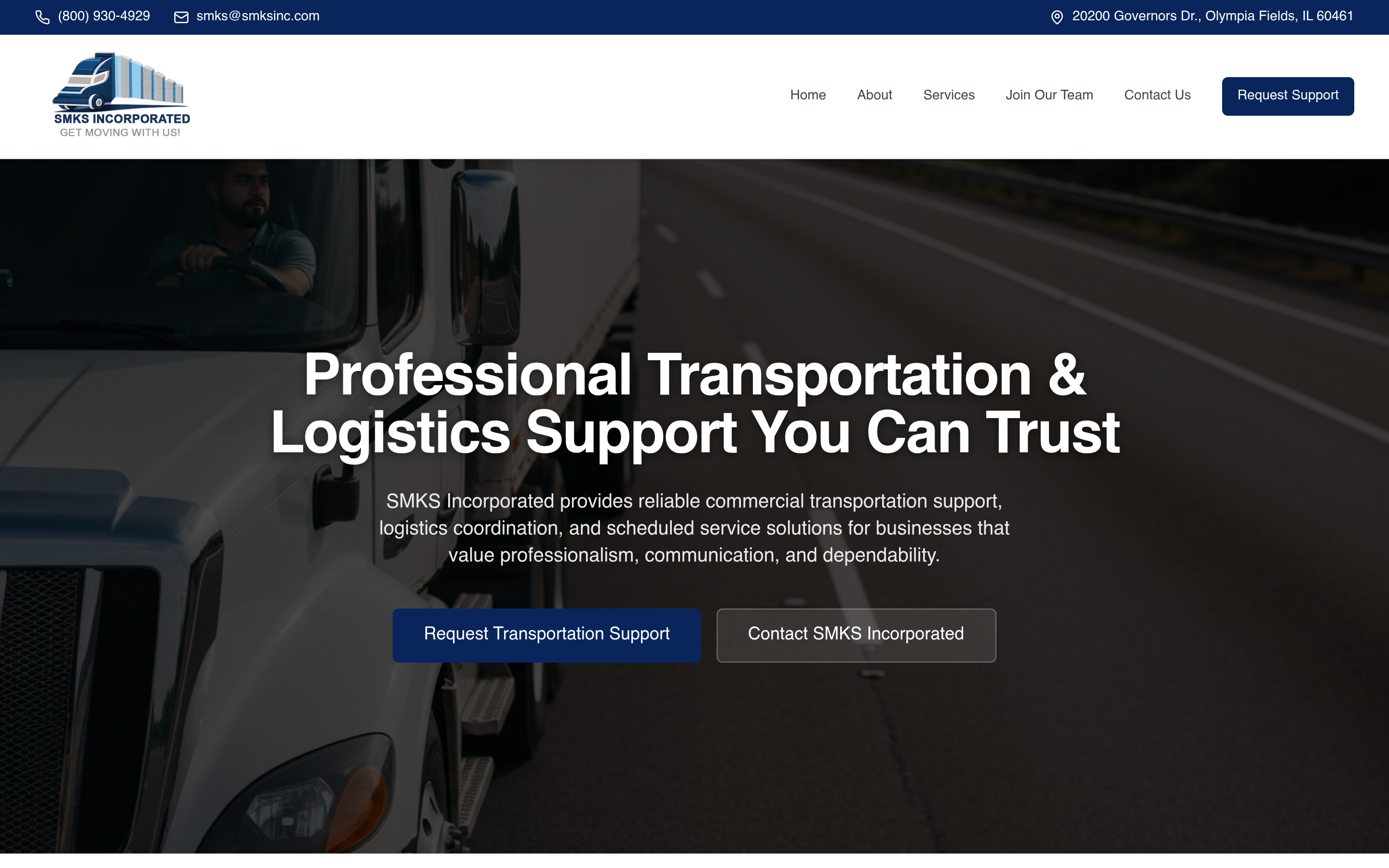 SMKS Incorporated live homepage hero preview with header, navigation, and headline