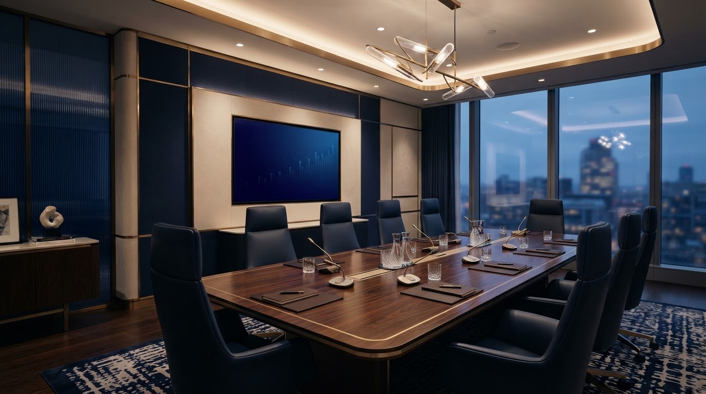 A premium executive conference room — connected business systems