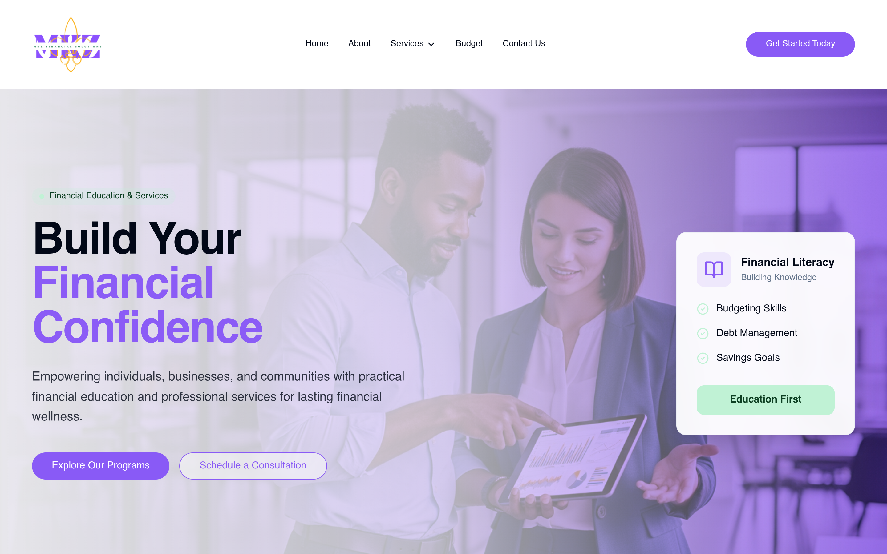 MKZFS live homepage hero preview with header, navigation, and headline