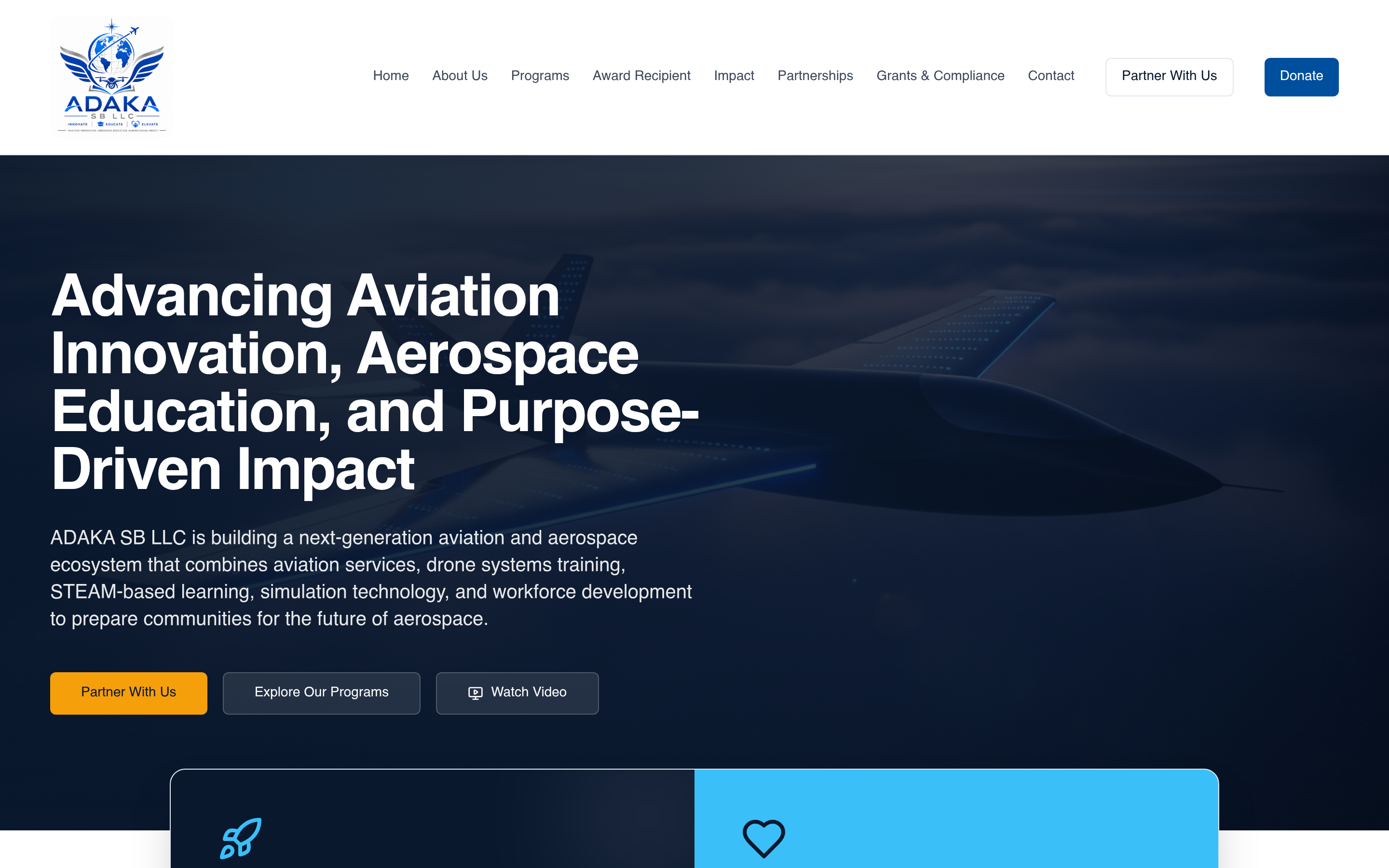 Ada KASB live homepage hero preview with header, navigation, and headline