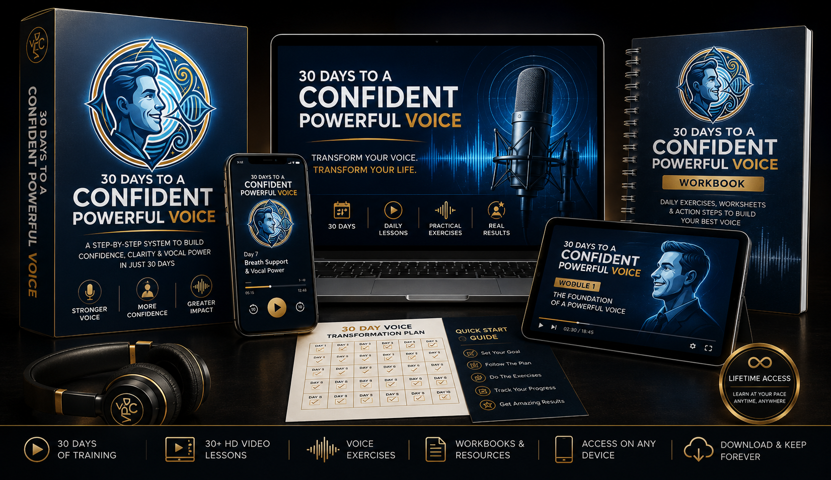 30 Days to a Confident, Powerful Voice — Complete course bundle, workbook, video training and audio exercises