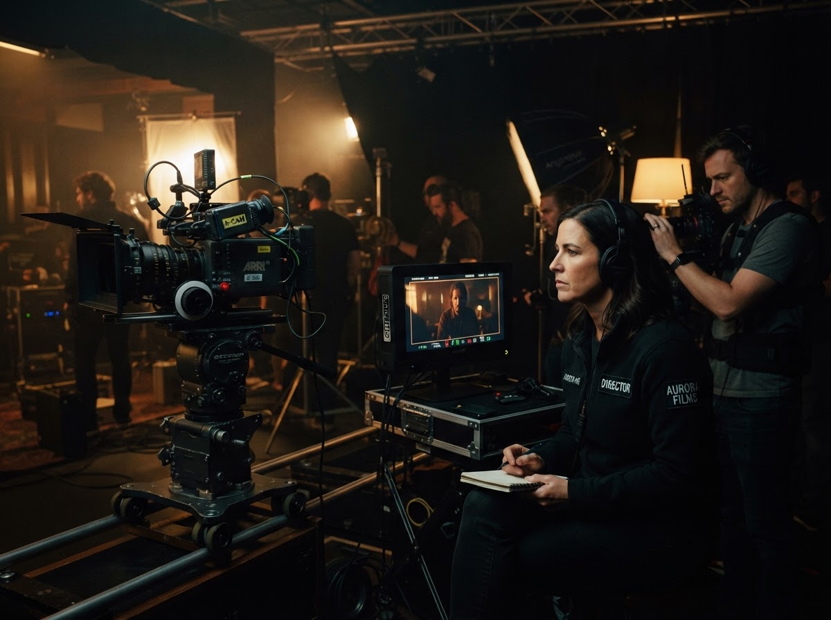 Behind the scenes of a commercial video shoot with a cinema camera