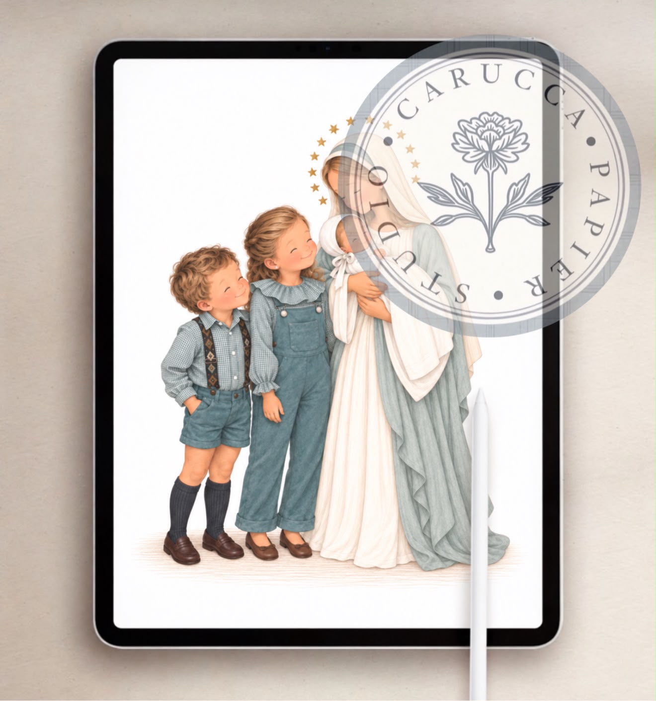 Ilustración personalizada digital para recordatorio de comunión o bautizo - Carucca Studio