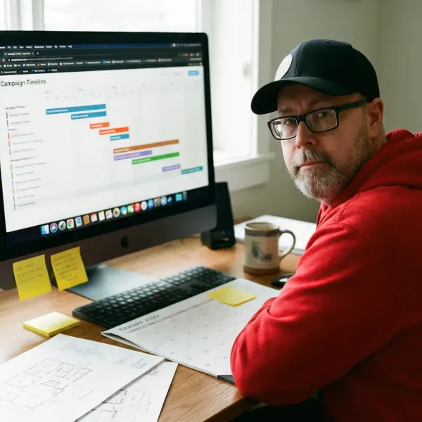 Graafinen tuotantokumppani Janne Markkanen työpöydän ääressä