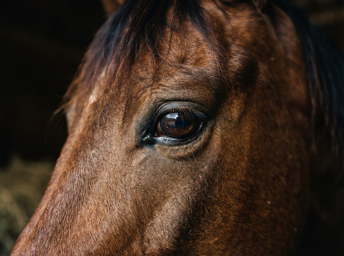 Macro detail of a horse's expressive dark eye, a fine art equine close study