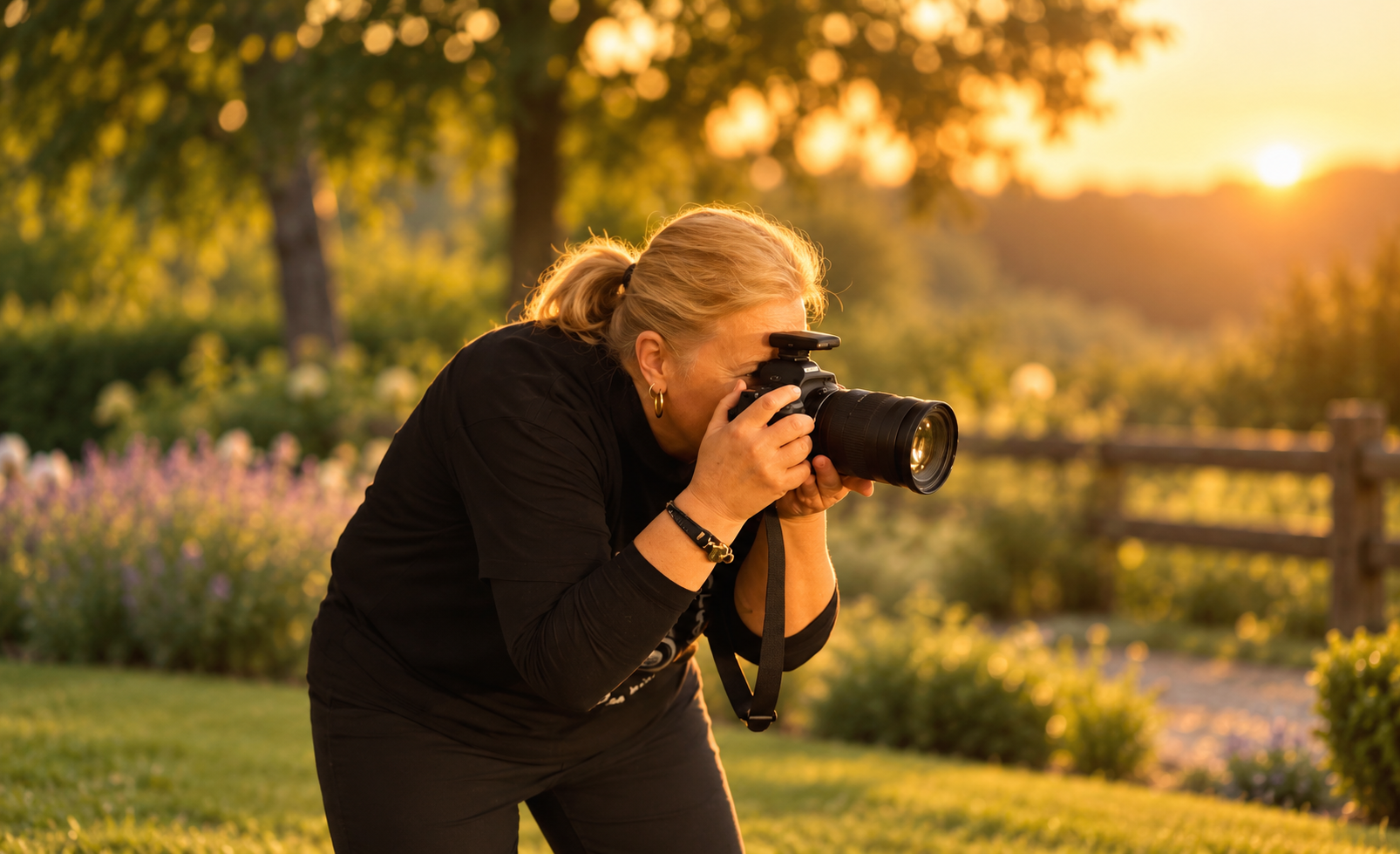 Kimberly Elliott, fine art equestrian photographer and founder of Velvet REIN, photographing on location during golden hour in Connecticut