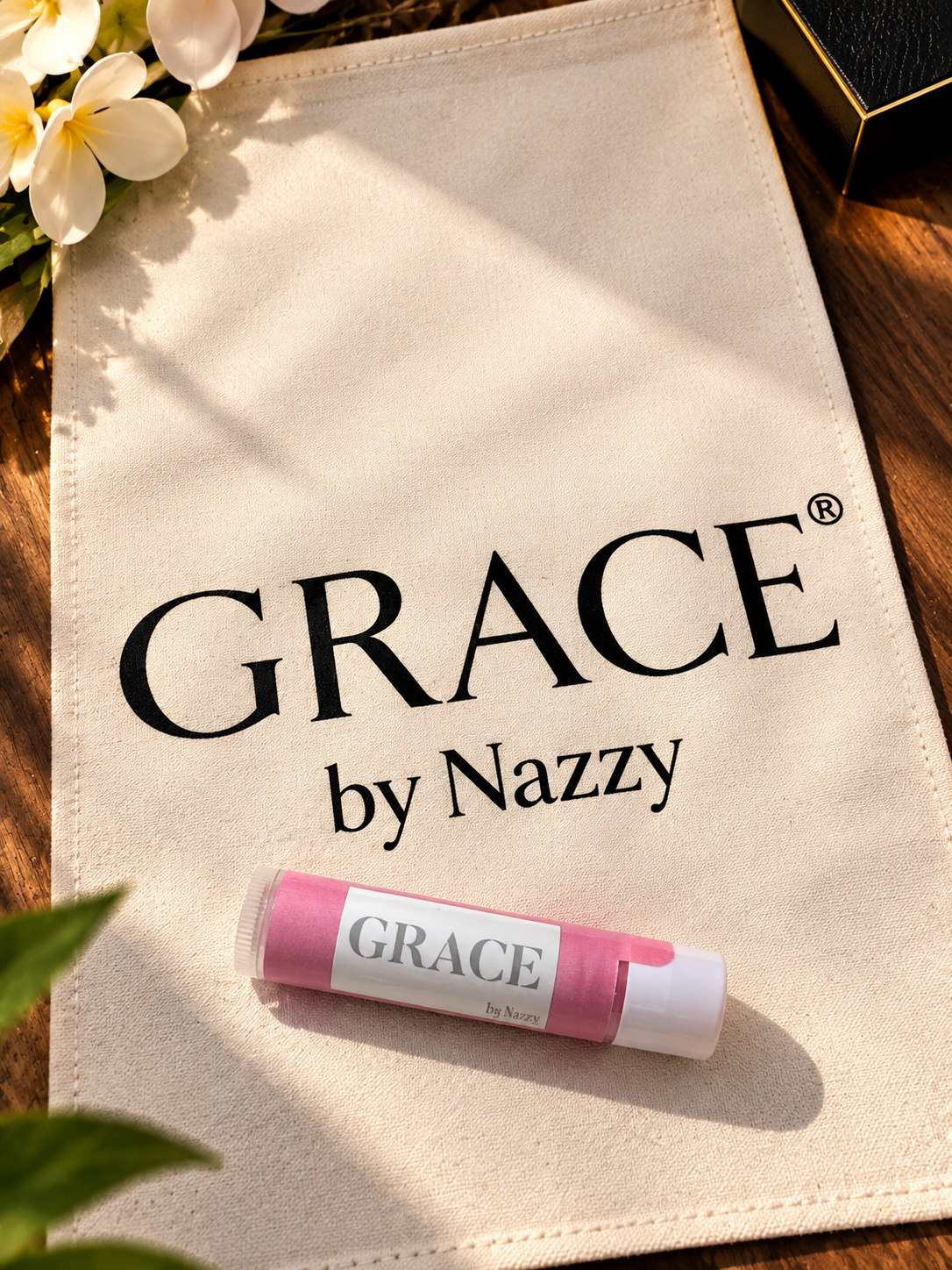 Grace by Nazzy canvas pouch and signature lip balm