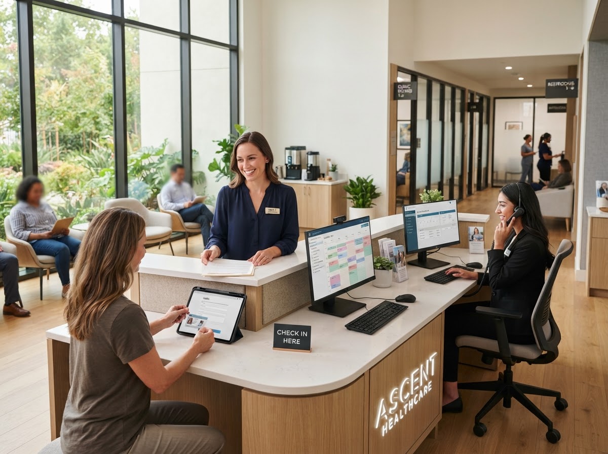 Modern clinic reception and patient intake desk