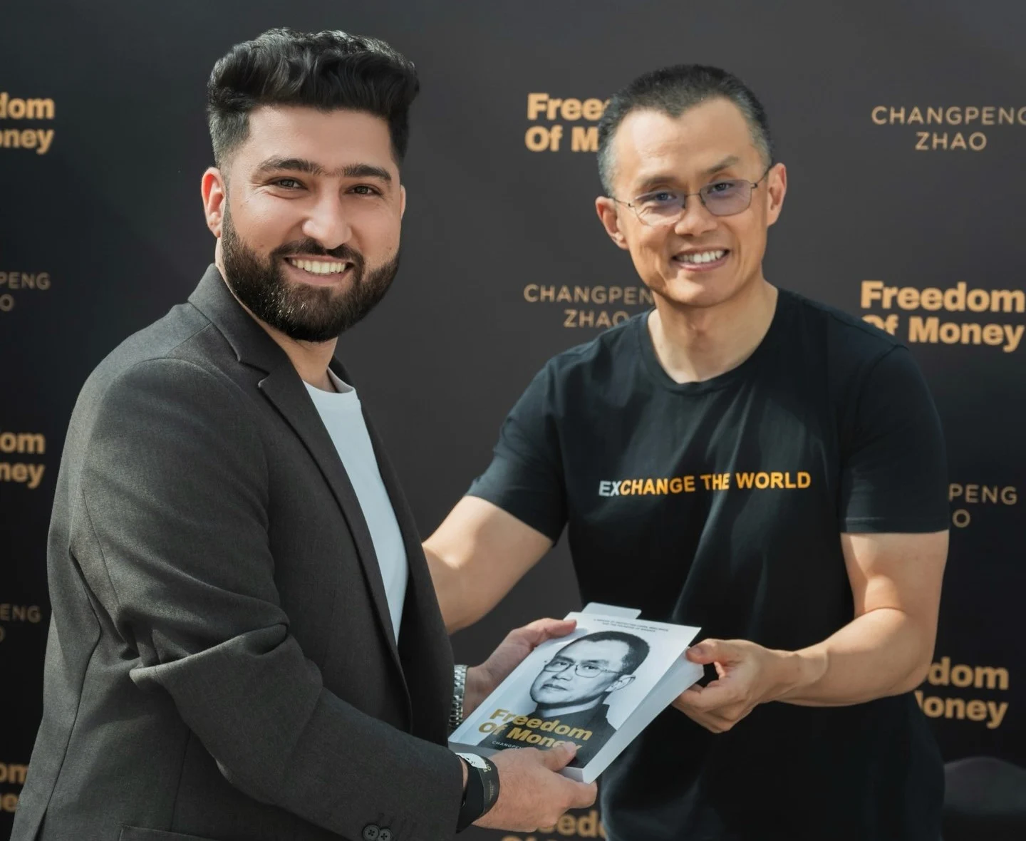 Abu Bakkar with Changpeng Zhao (CZ), founder of Binance