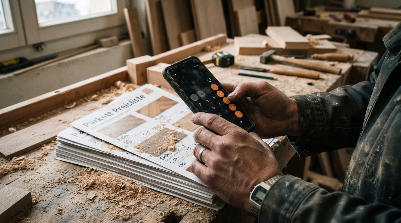Beispiel aus dem Alltag von Bodenleger: «Was kostet Parkett pro Quadratmeter?»