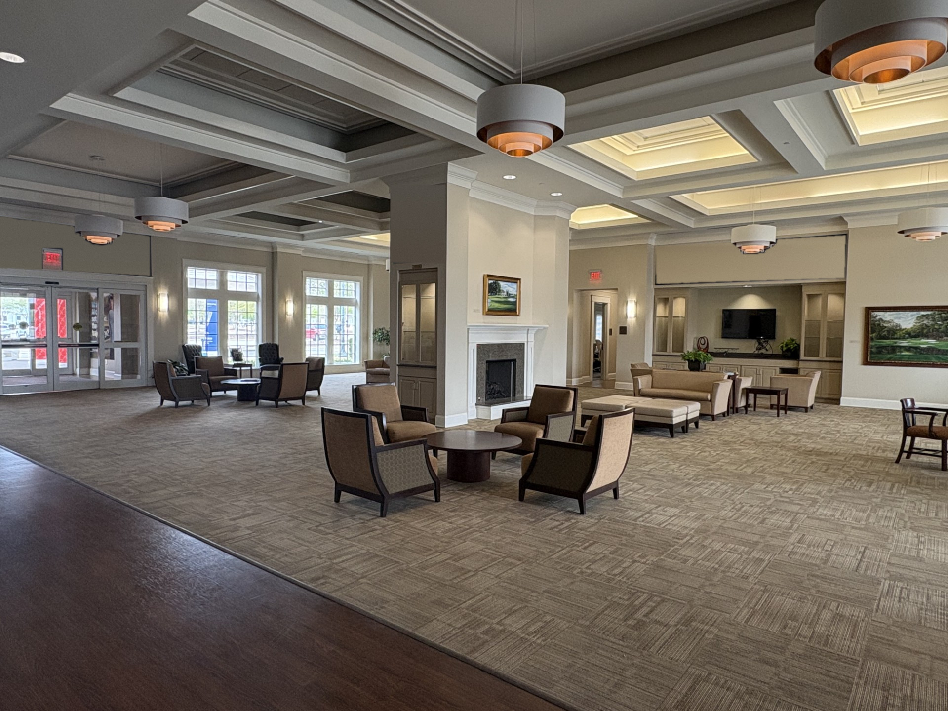 FBO lounge with seating and a fireplace