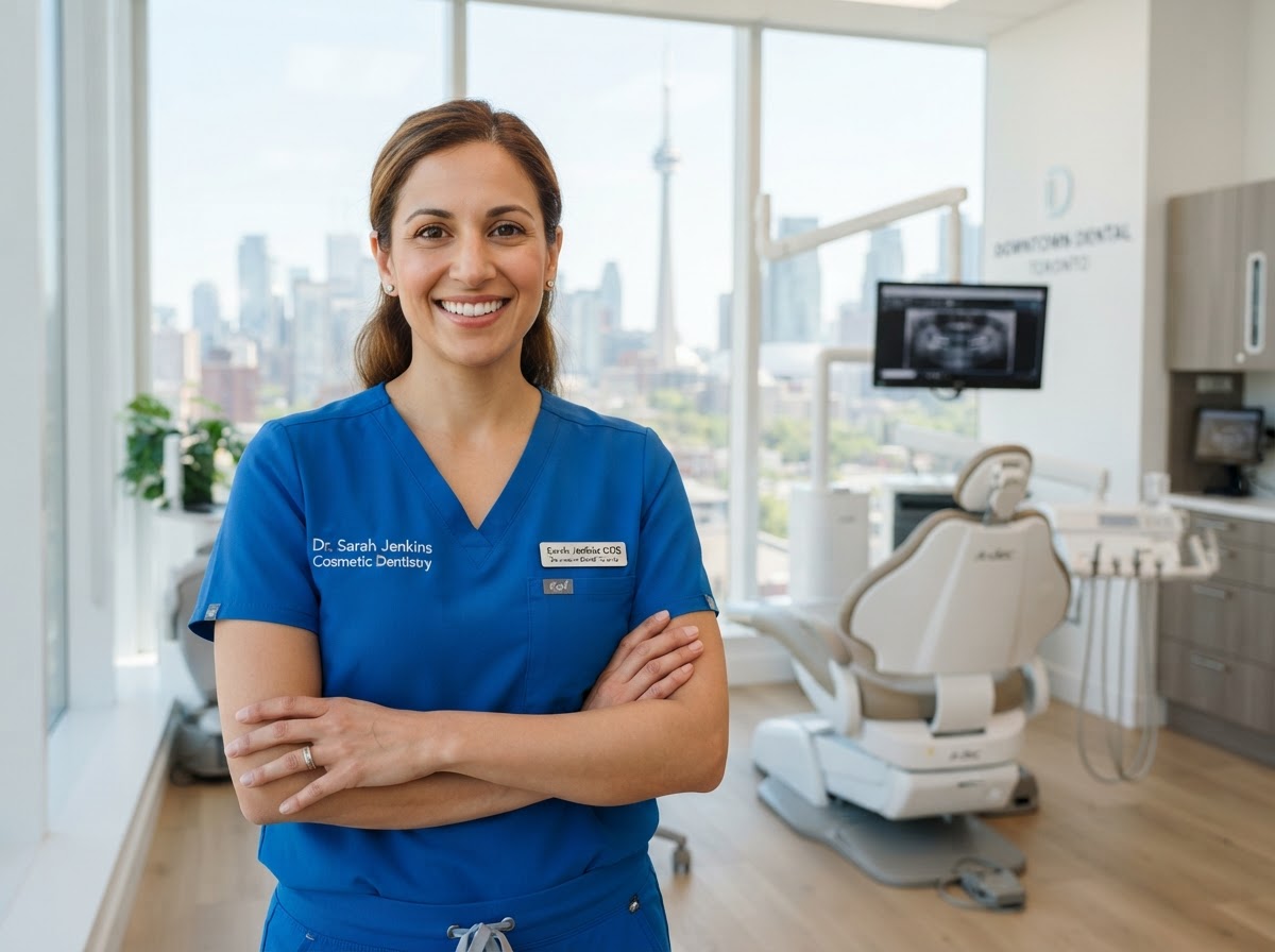 Toronto cosmetic dentist in a bright modern clinic using Dental AI Concierge
