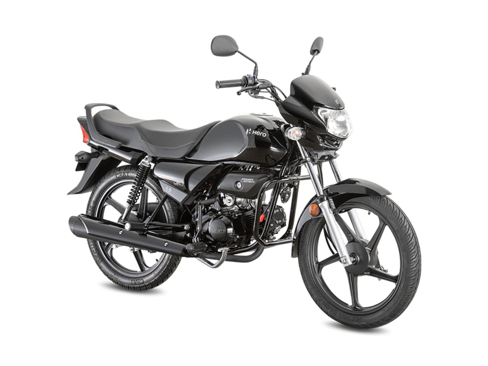 Hero Eco Deluxe 97.2 cc — Ángulo frontal 3/4 Negro Brillante