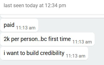 Client win message: Paid 2k per person because first time, building credibility