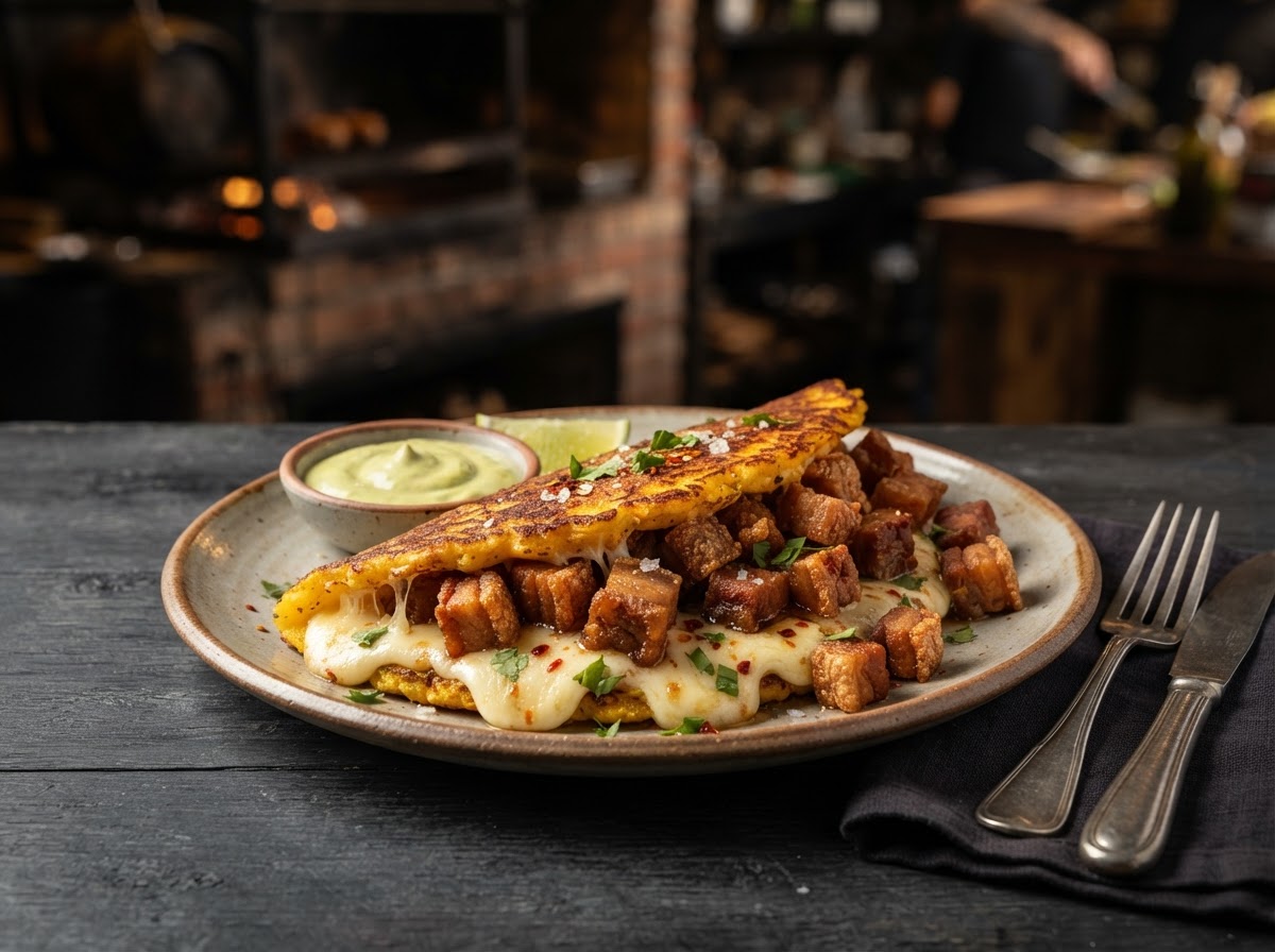 Cachapa con Chicharrón al Barril