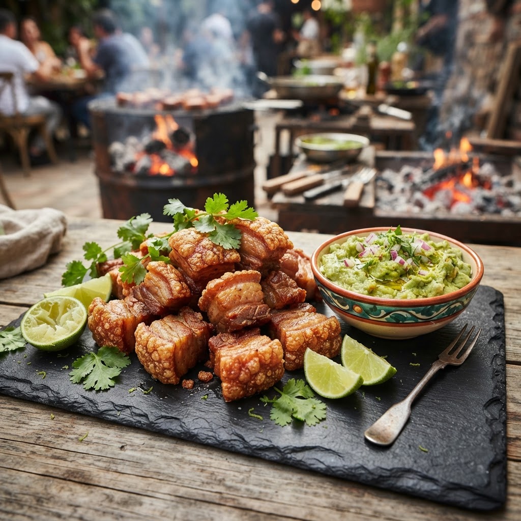 Chicharrón al Barril crocante con guacamole fresco