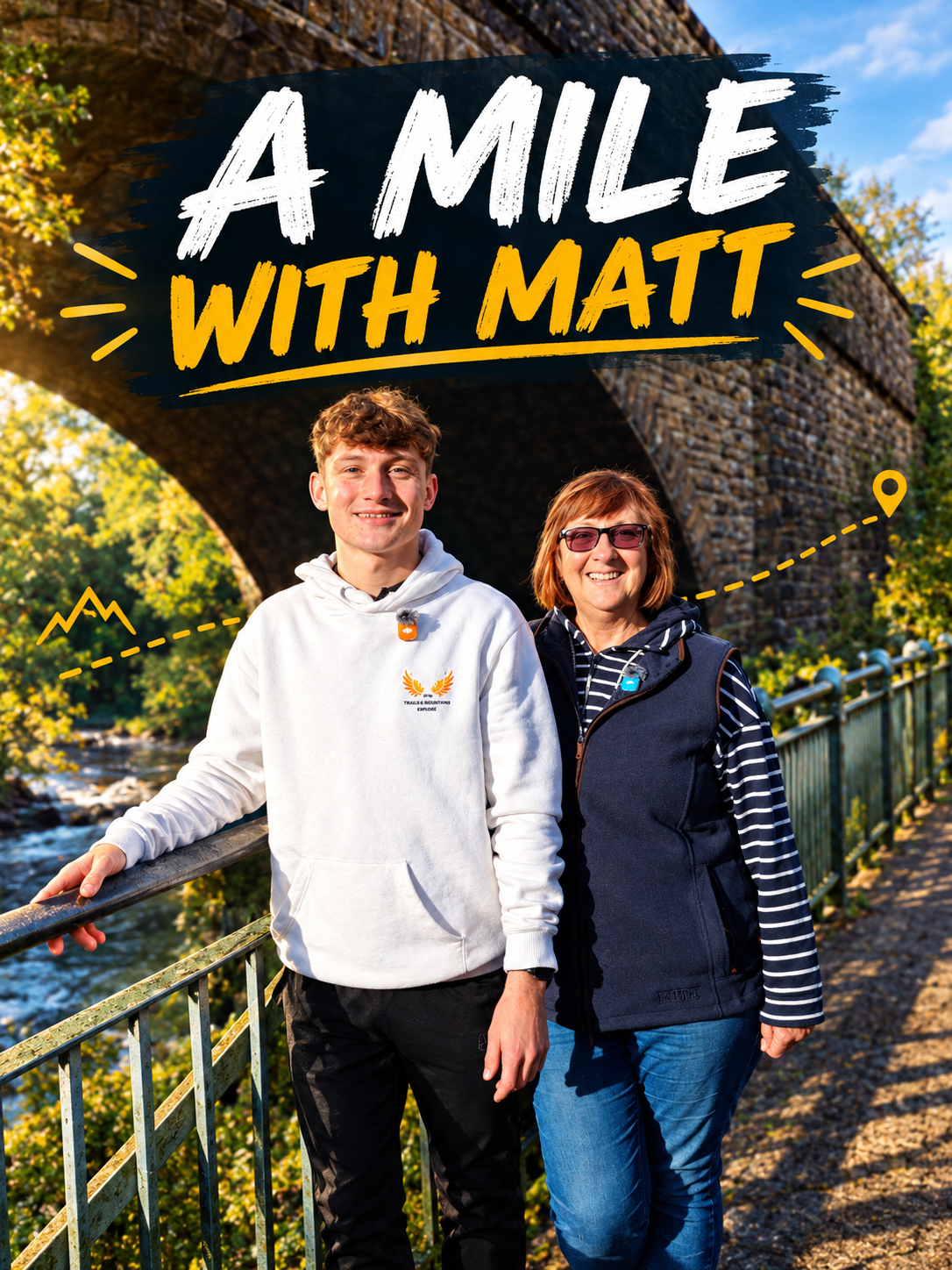 A Mile With Matt — Matt and Pauline by the river bridge for Pauline's Story