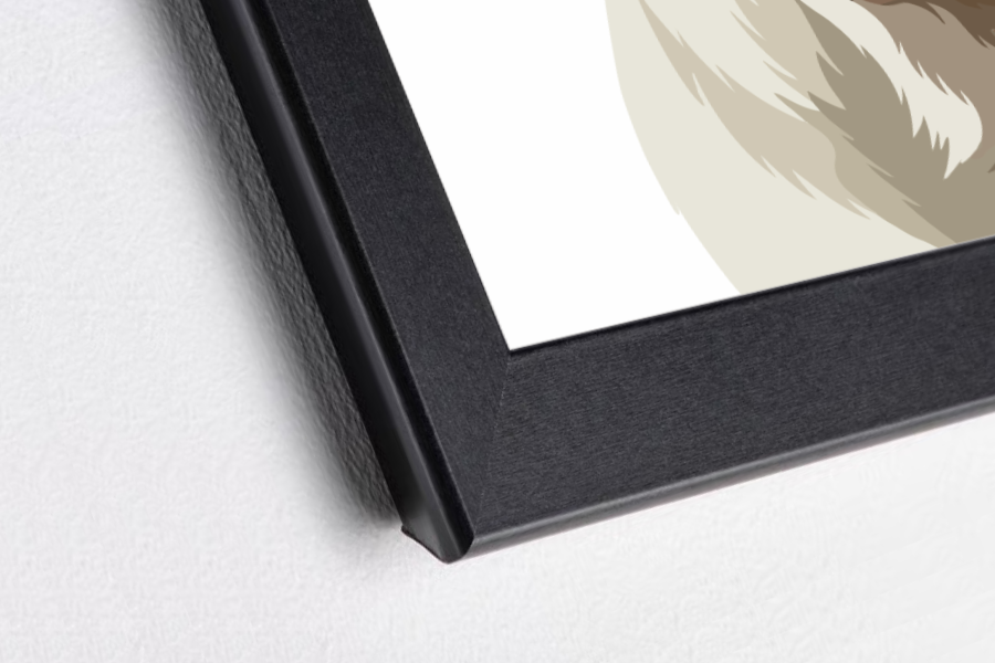 Detalle de marco y cuadro de alta calidad para retrato de mascota