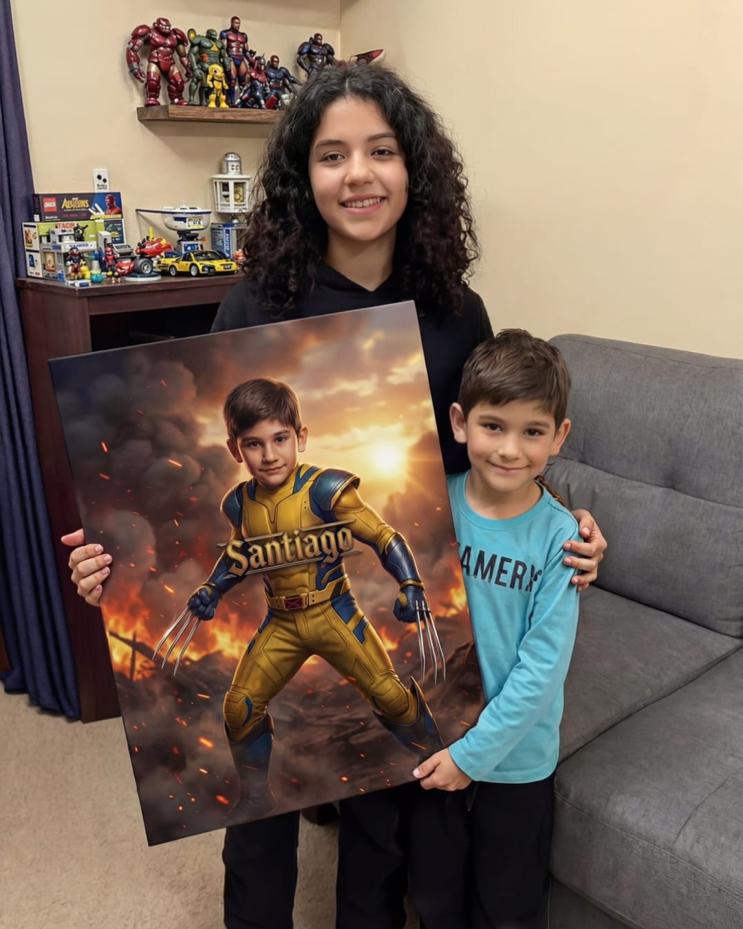 Hermanos con cuadro de Wolverine · retrato en lienzo FIRMACH