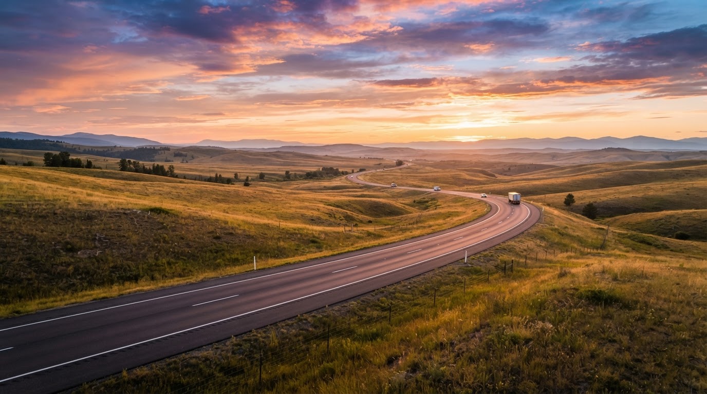Curving road through hills representing long term planning