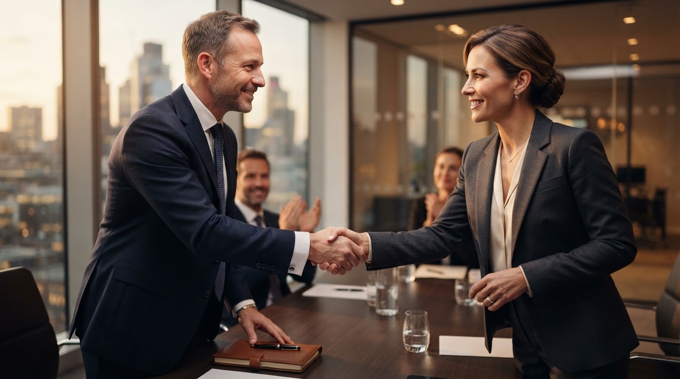 Corporate handshake representing partnership