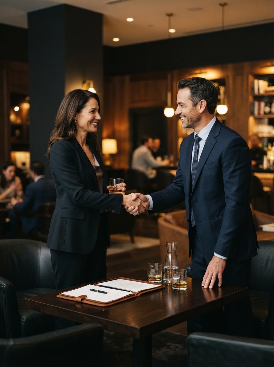 A connection made — the moment before a deal