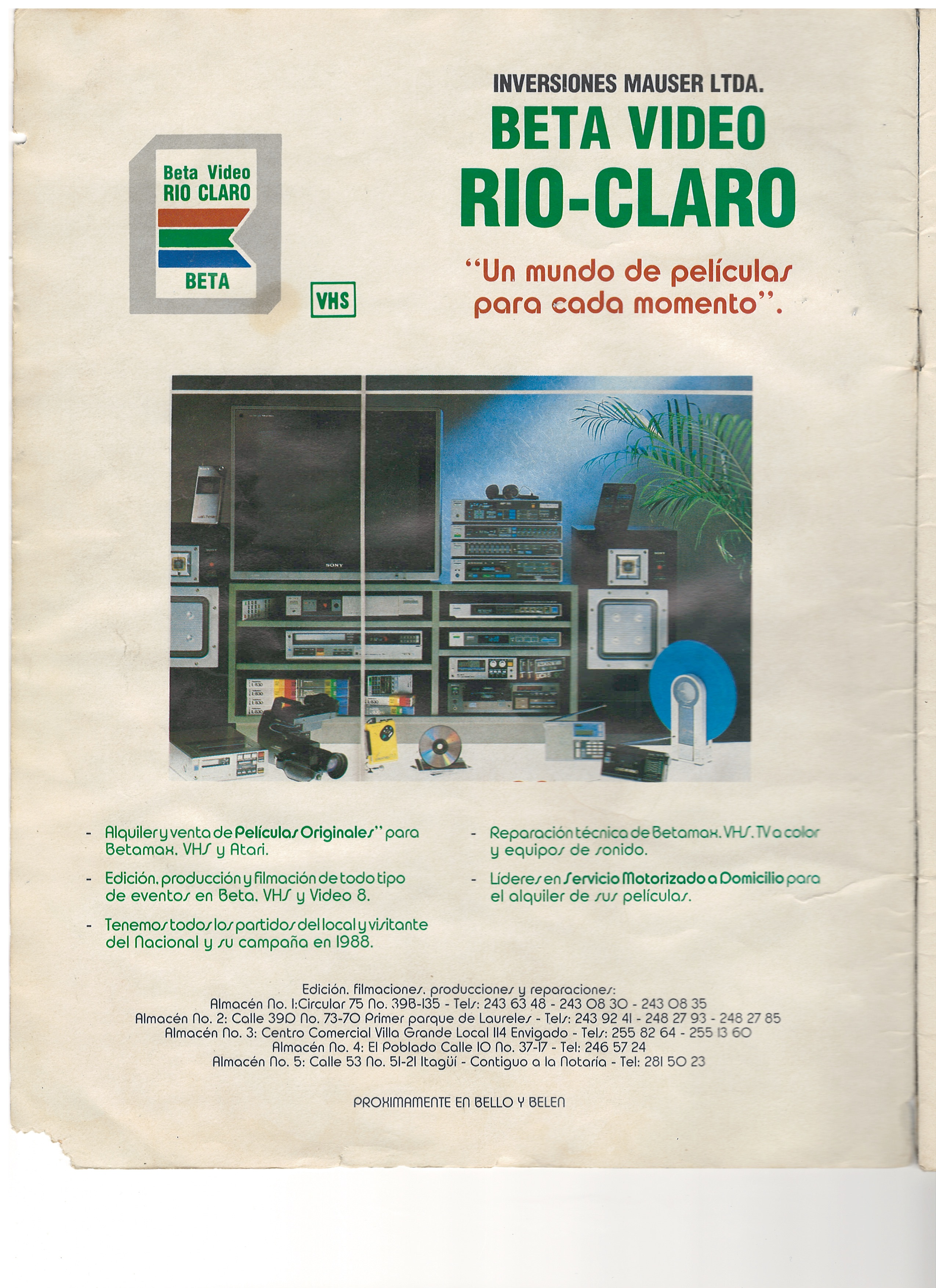 Página Publicitaria — «Beta Video Rio-Claro» (Archivo Campaña 1988)