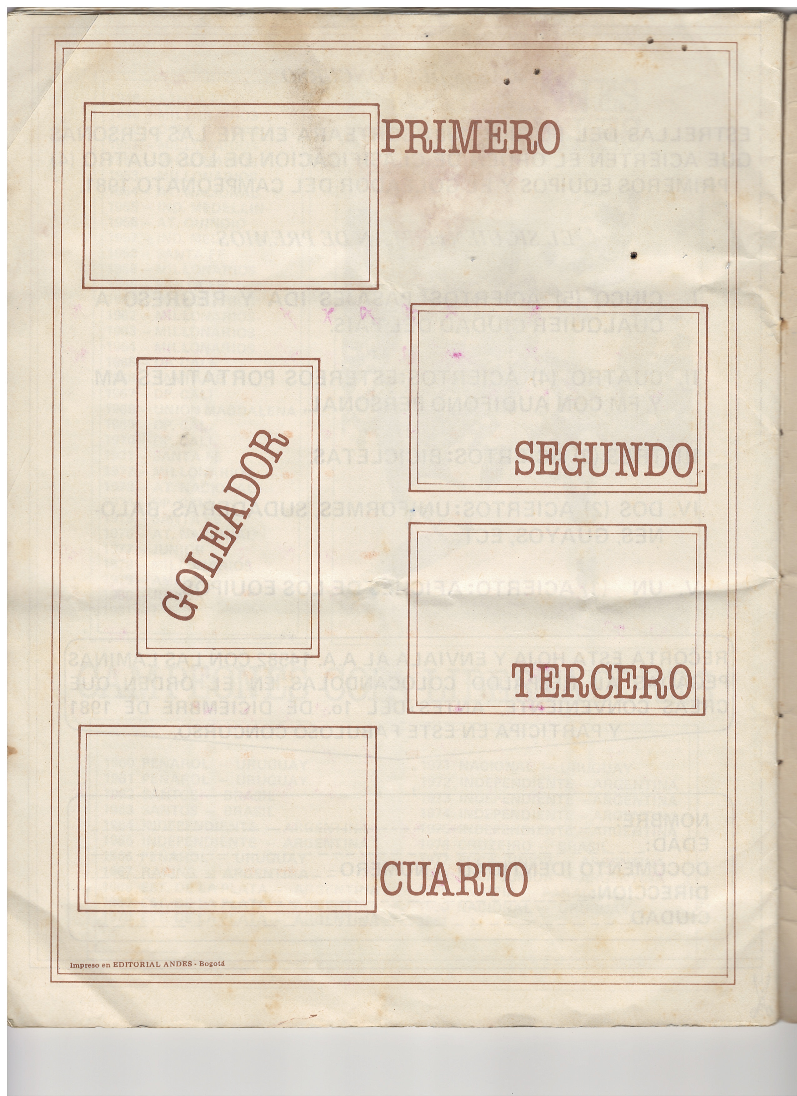 Cuadro de Pronósticos y Pie de Imprenta (Editorial Andes)