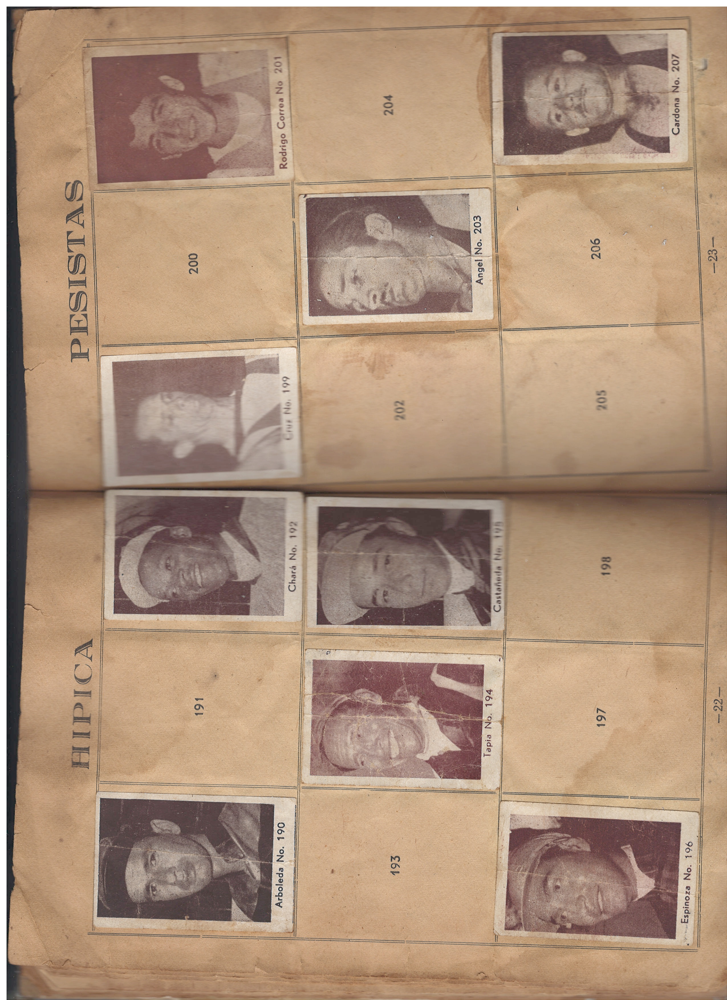 Páginas 22 y 23 — Hípica (N.º 190 a 198) y Pesistas (N.º 199 a 207)