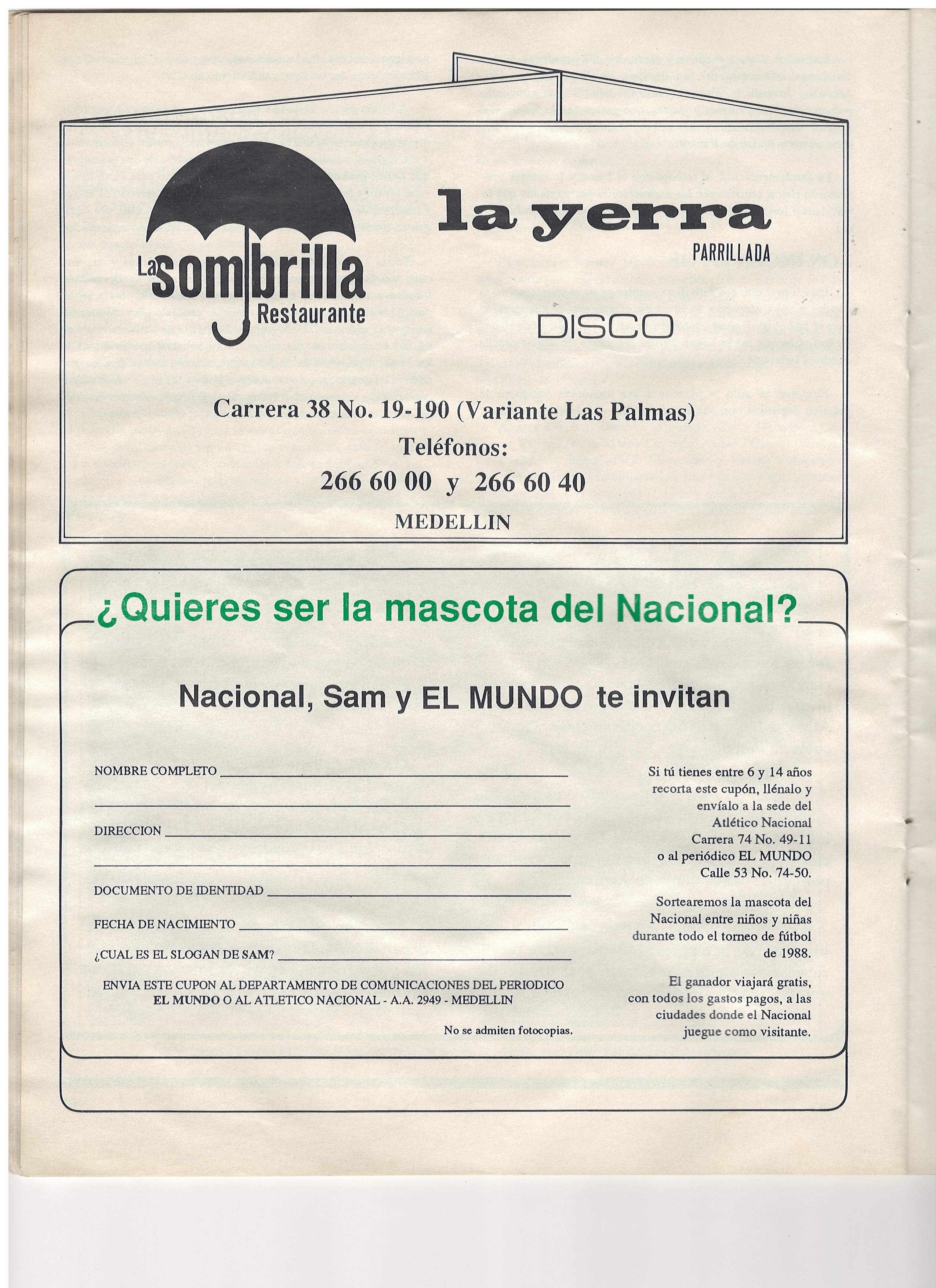 Página 32 — Avisos de Época «La Sombrilla / La Yerra» y Concurso «¿Quieres ser la mascota del Nacional?»