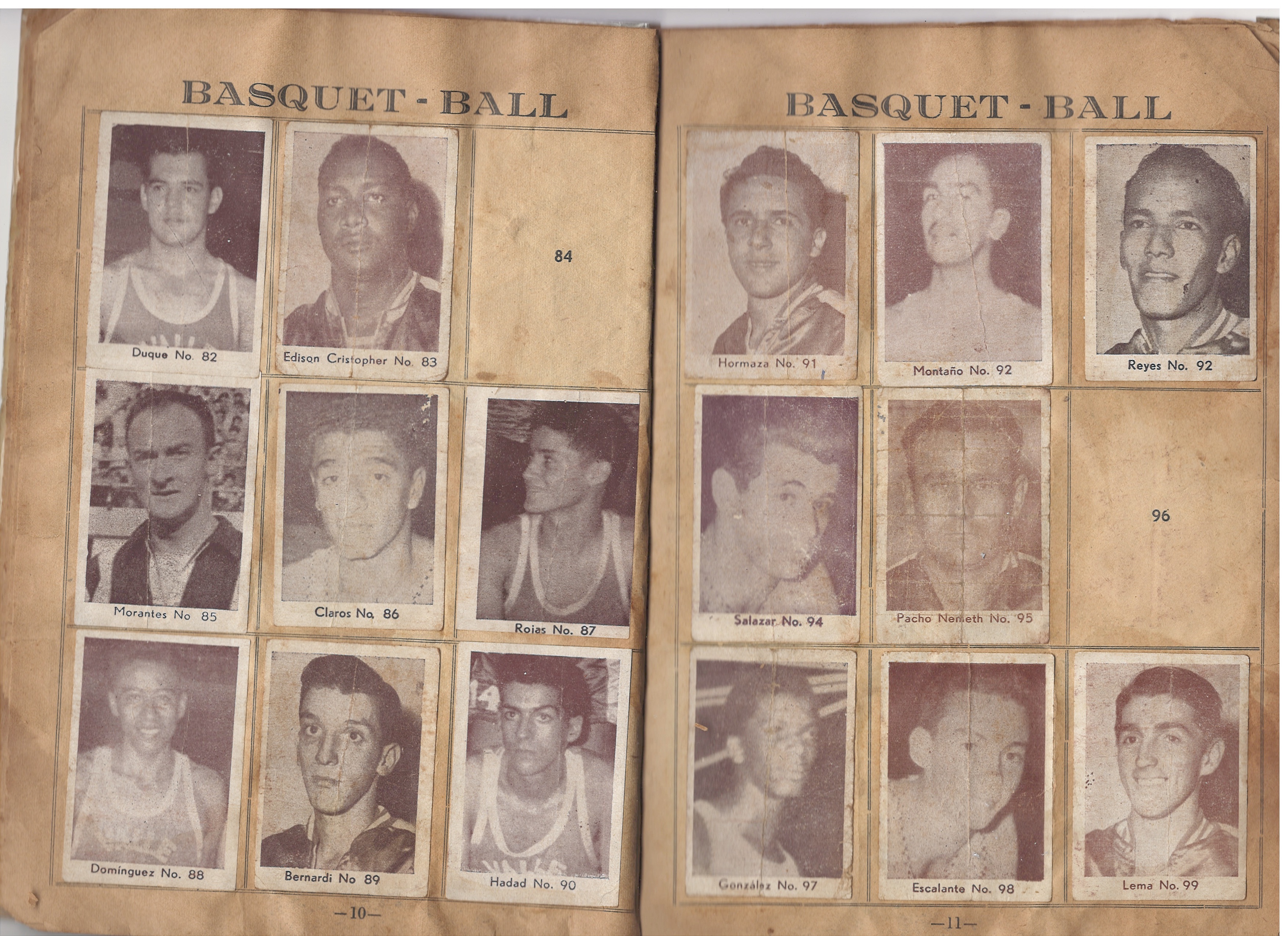 Páginas 10 y 11 — Sección Basquet-Ball (Láminas N.º 82 a 99)