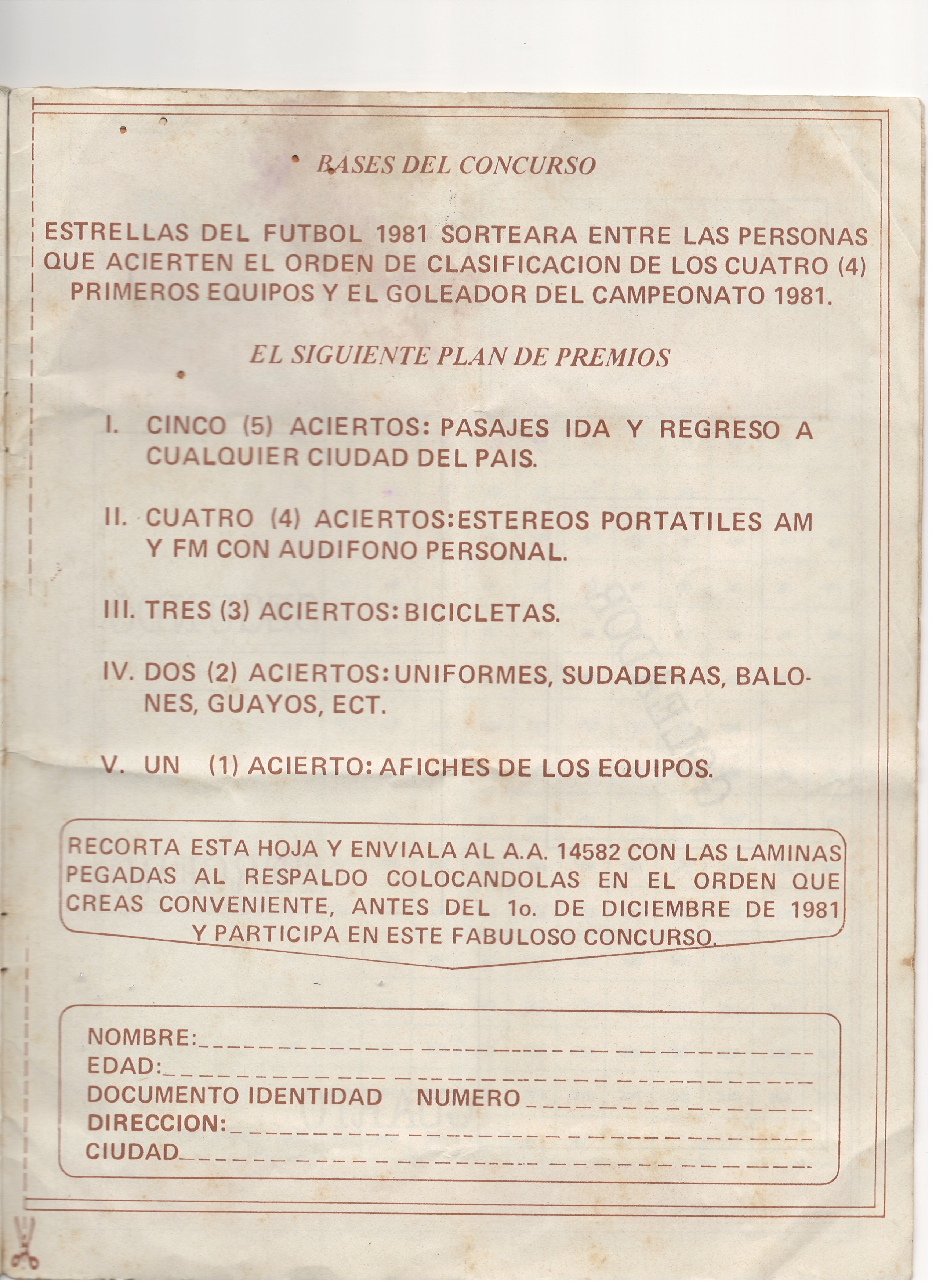 Bases del Concurso — Estrellas del Fútbol 1981