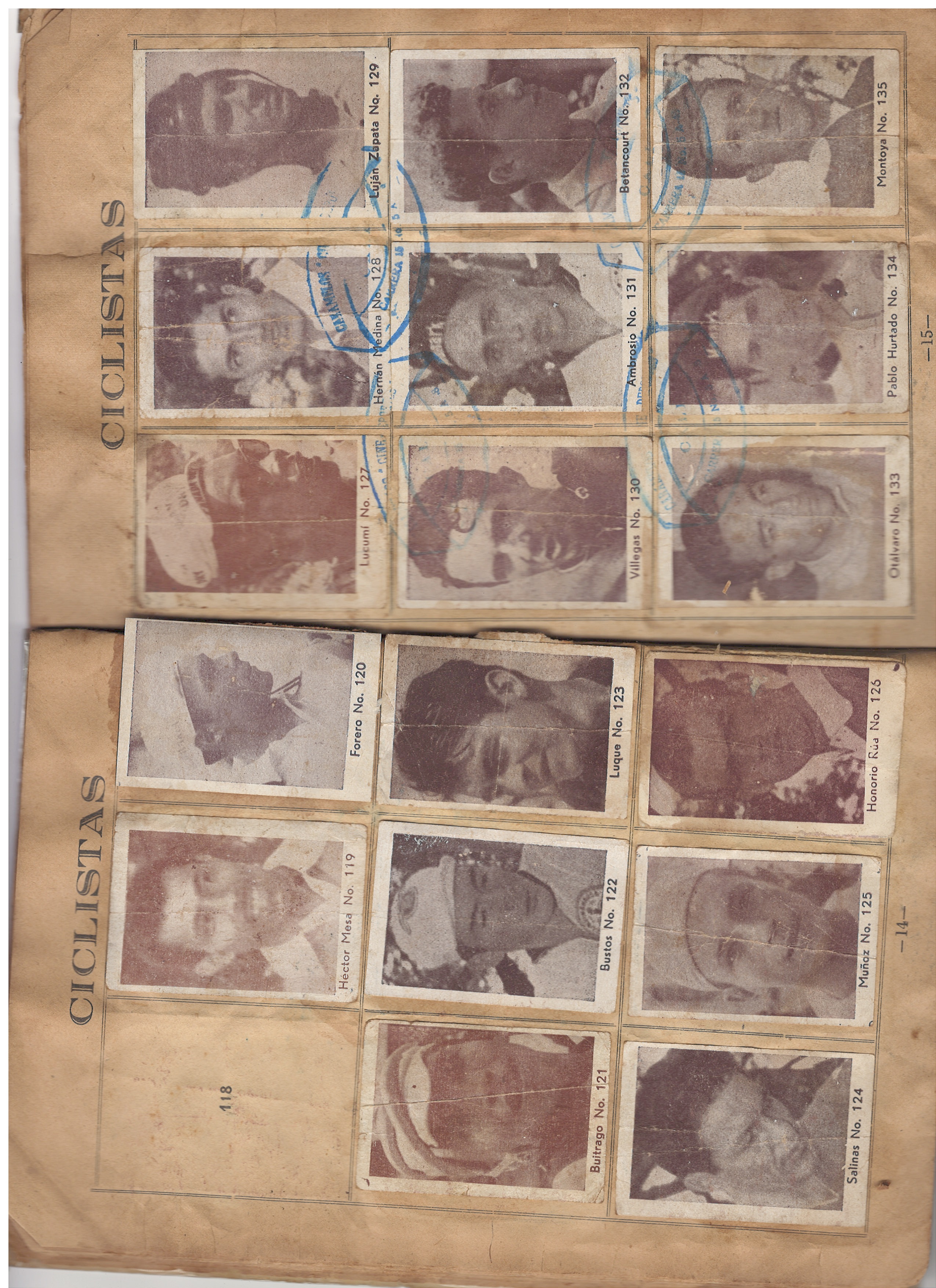 Páginas 14 y 15 — Sección Ciclistas (Láminas N.º 119 a 135)