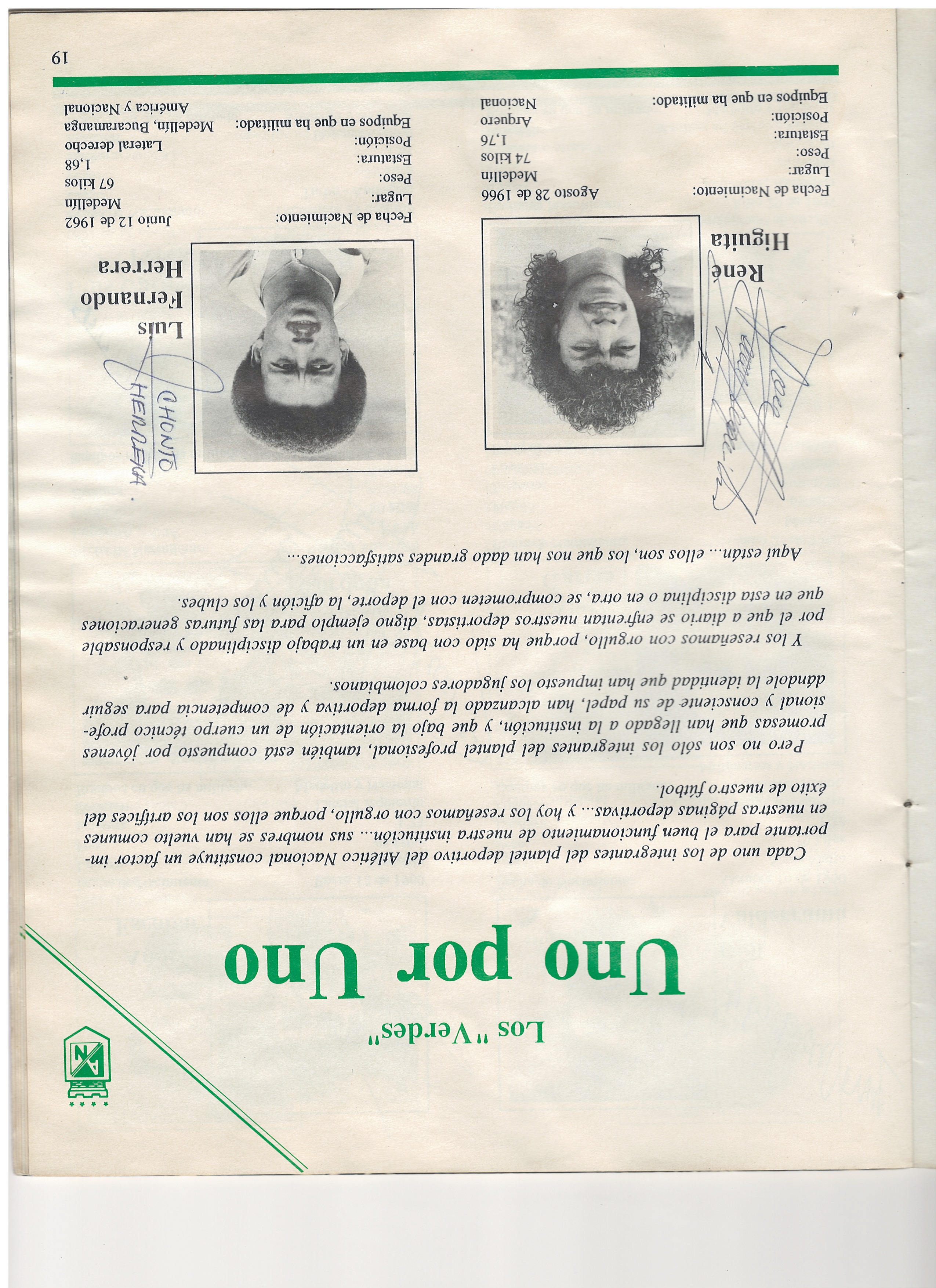 Página 19 — Los «Verdes» Uno por Uno: René Higuita y Chonto Herrera con Autógrafos Reales