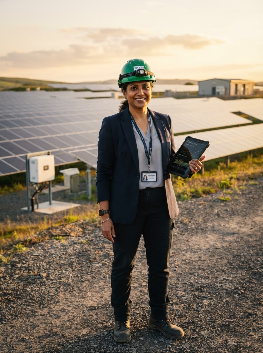 Solar energy executive engineer at a solar farm