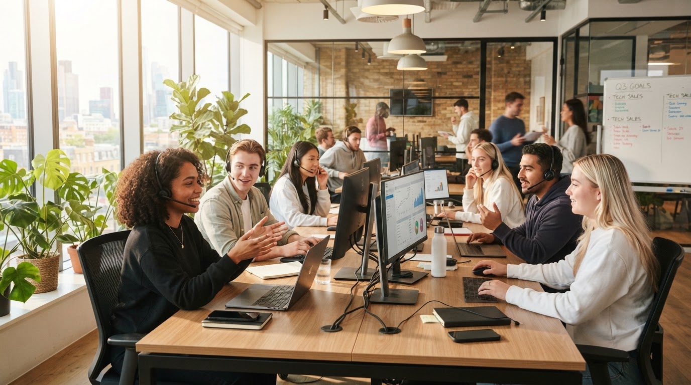 Sales kantoor van MAE Group in Duiven met jonge collega's met headsets