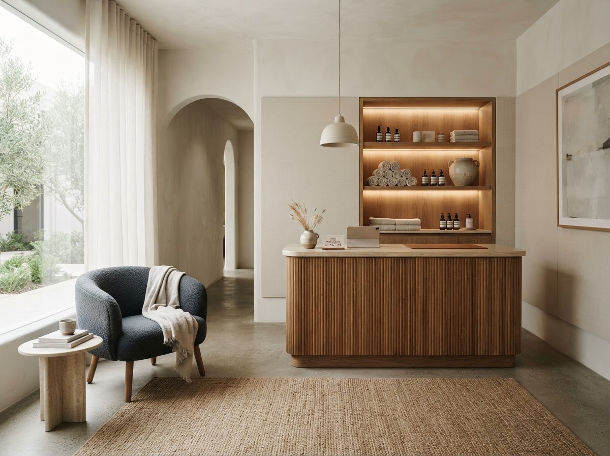 Calm warm wellness studio interior