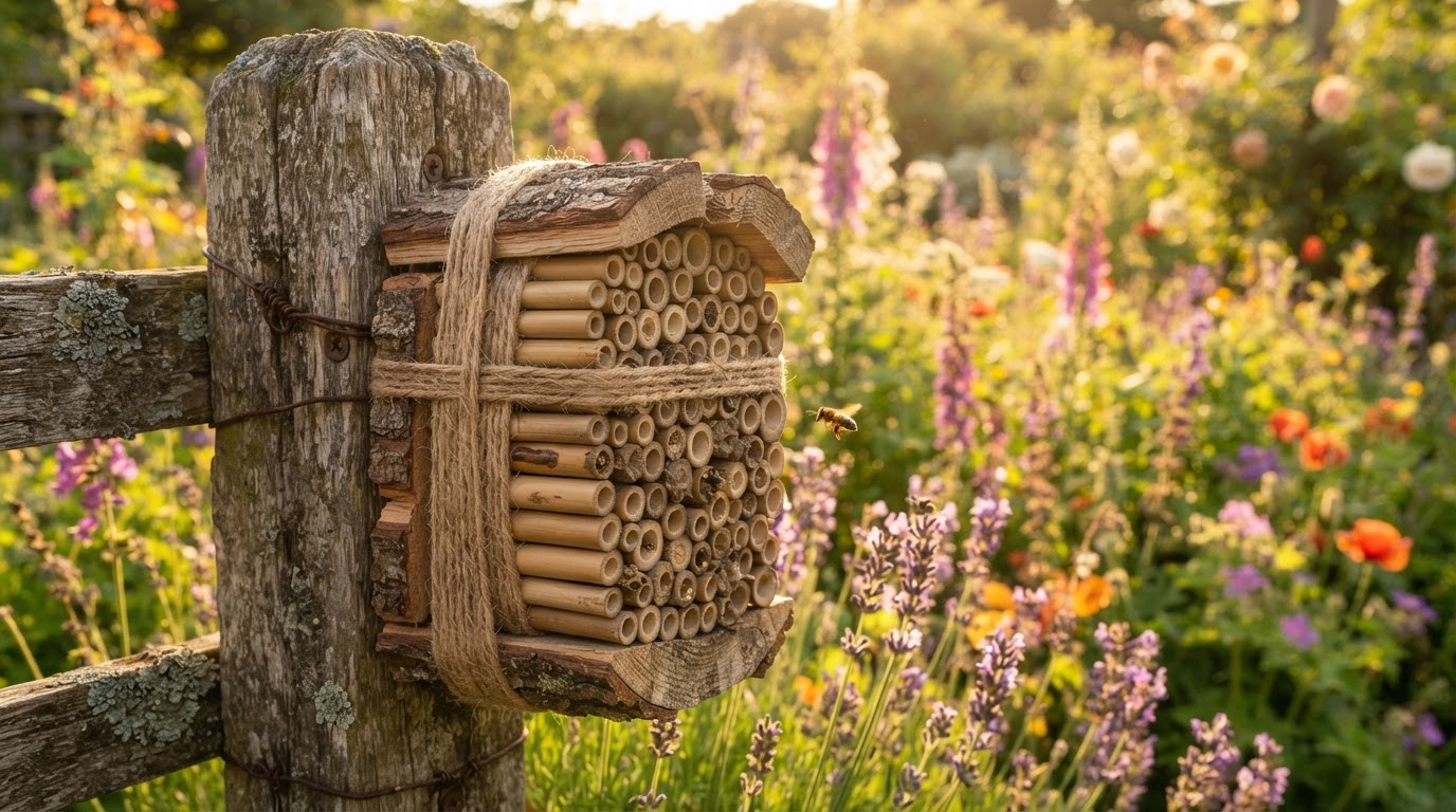 A finished DIY bee hotel — the the bamboo bundle