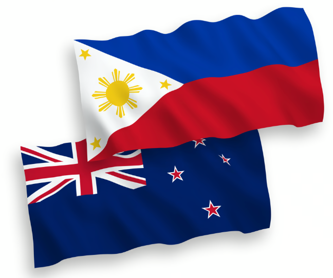 Waving Philippine and New Zealand flags