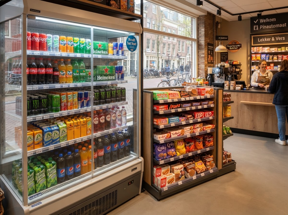 Chilled beverages and snacks at Tabakshop Euro