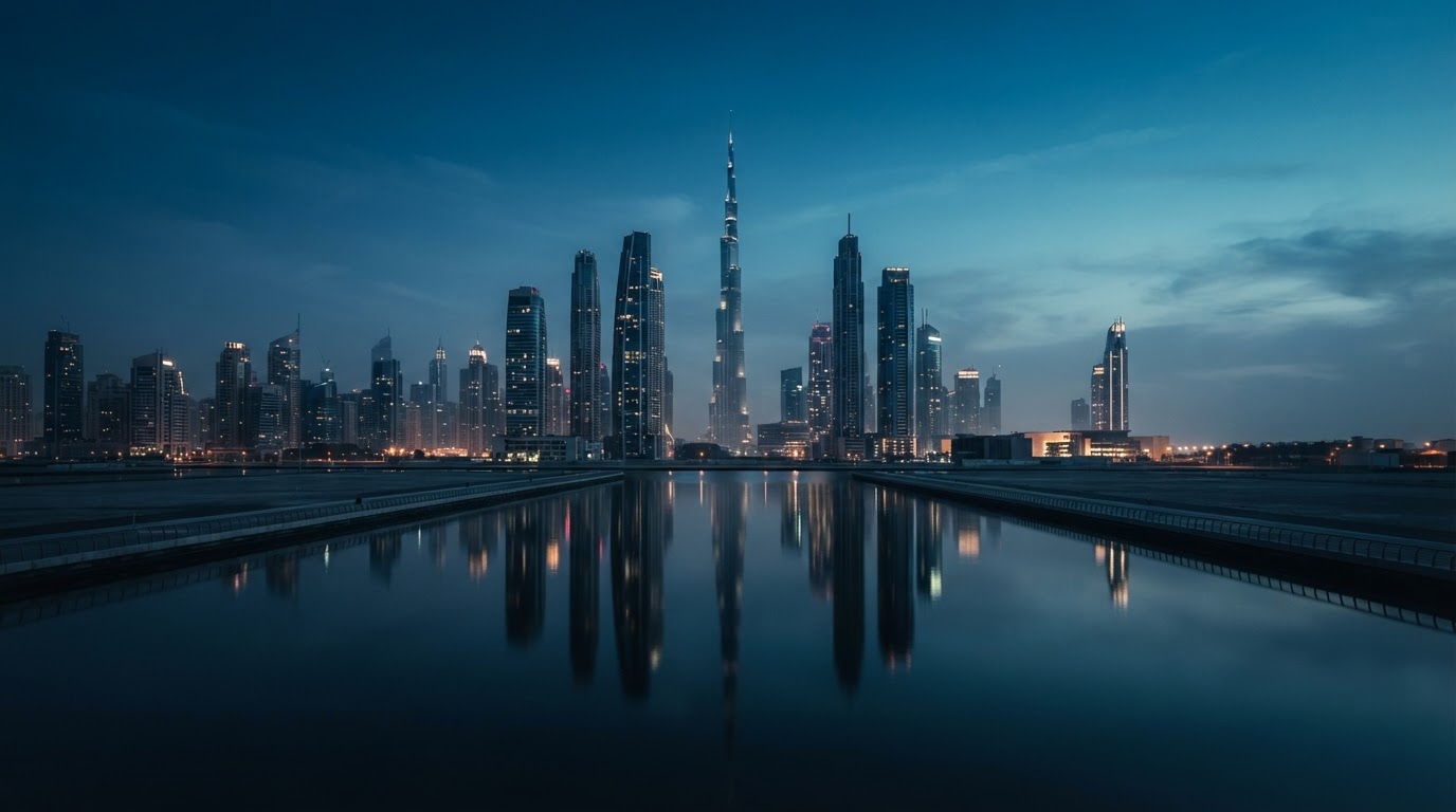 Dubai skyline at twilight — AIM GATE's headquarters city