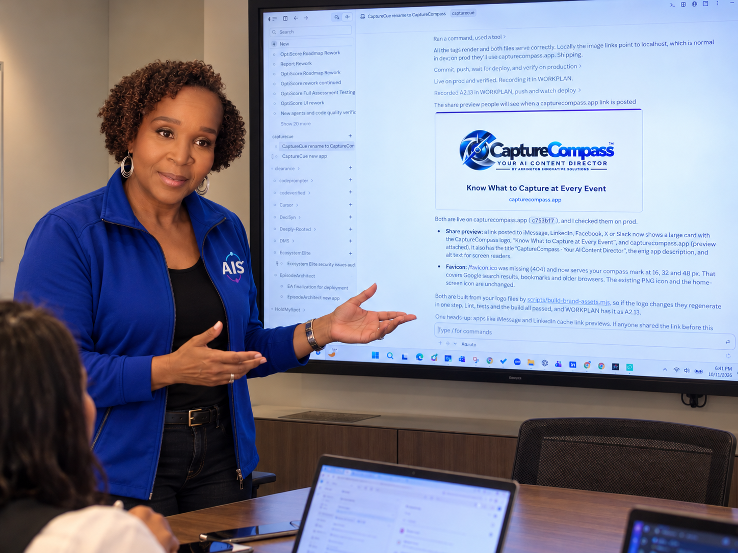 Gwendolyn V. Arrington demonstrating CaptureCompass during a technology working session.